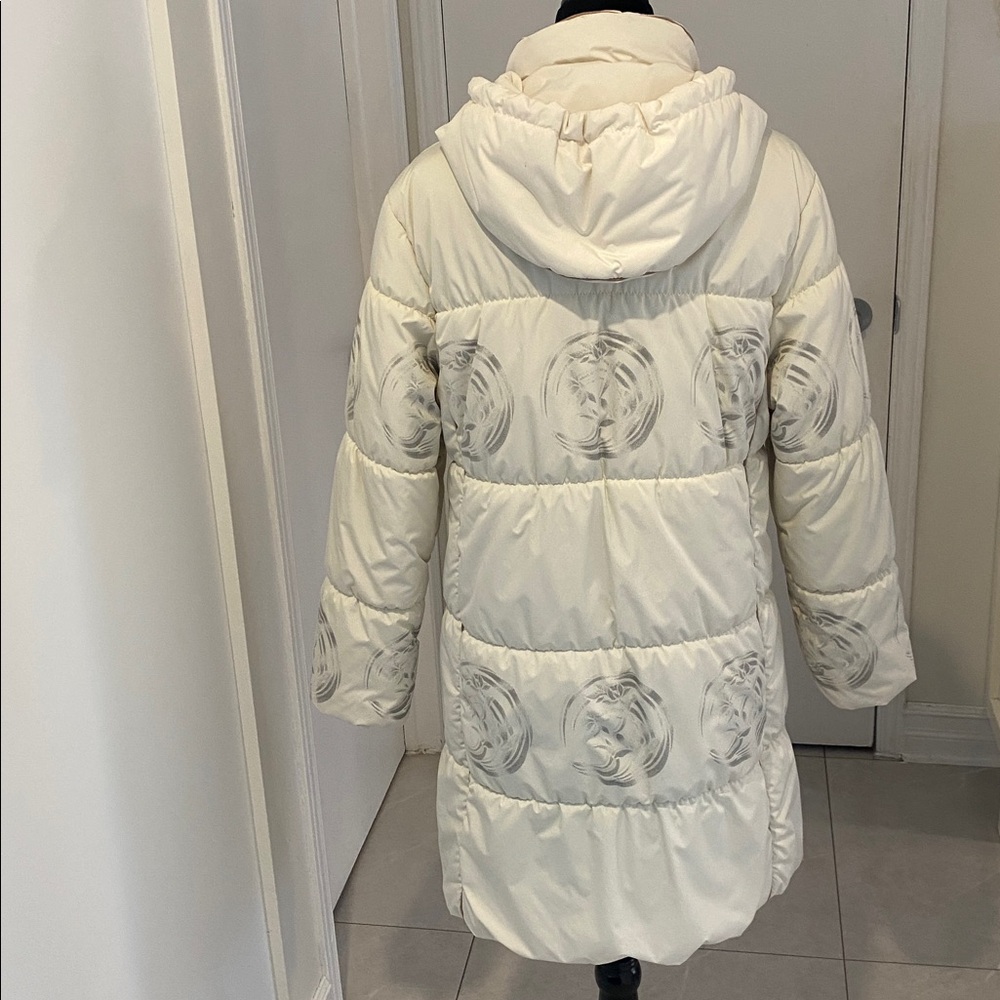 Hooded Puffer Coat frm LUHTA Sport Design midlength Creme/Grey Size US 10 - Picture 9 of 17